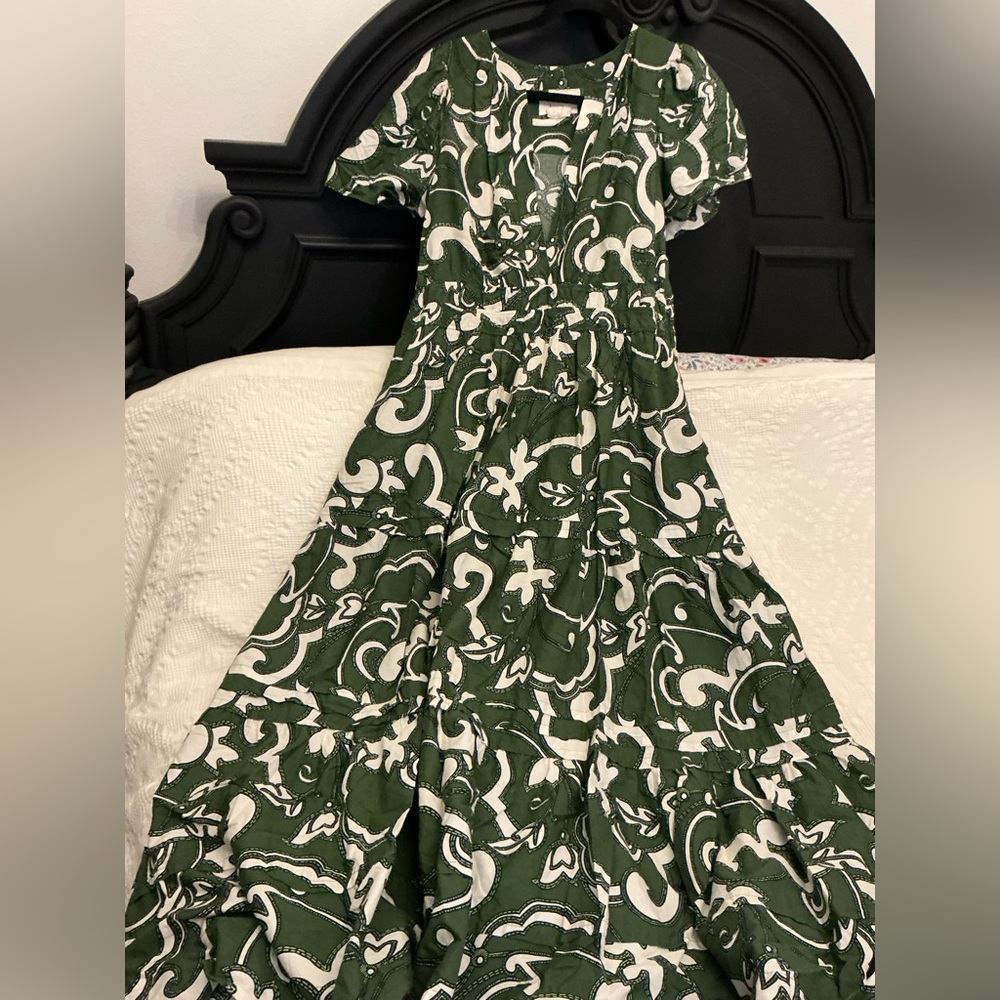 Anthropologie Green and White Maxi Dress